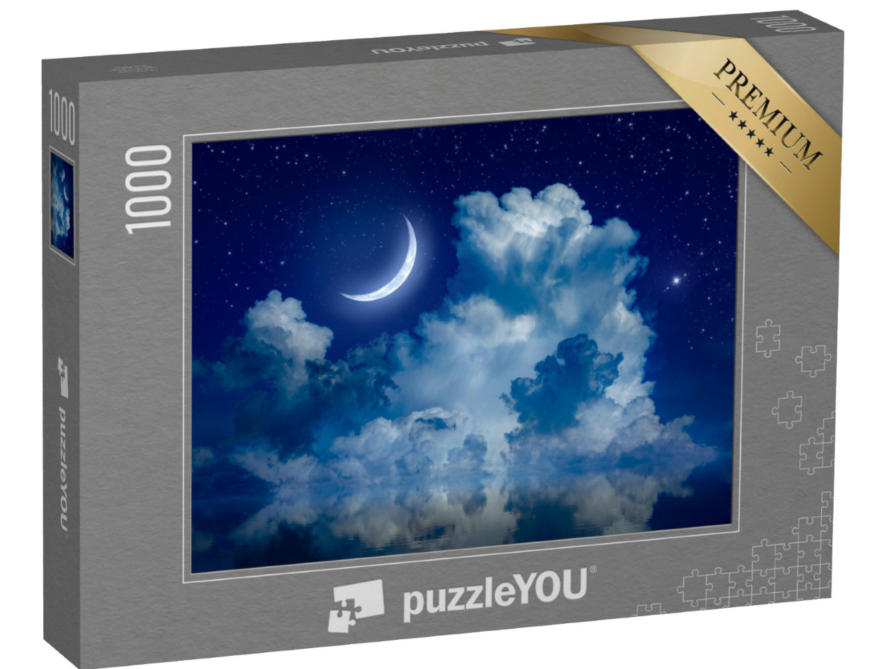 Puzzle 1000 Teile „Mondsichel im nächtlichen Sternenhimmel über dem Meer“