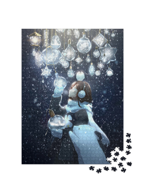 Puzzle 1000 Teile „Ein Mädchen im Anime-Stil an Weihnachten“