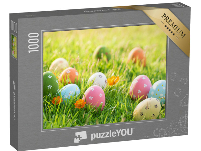Puzzle 1000 Teile „Bunt bemalte Ostereier im Gras“