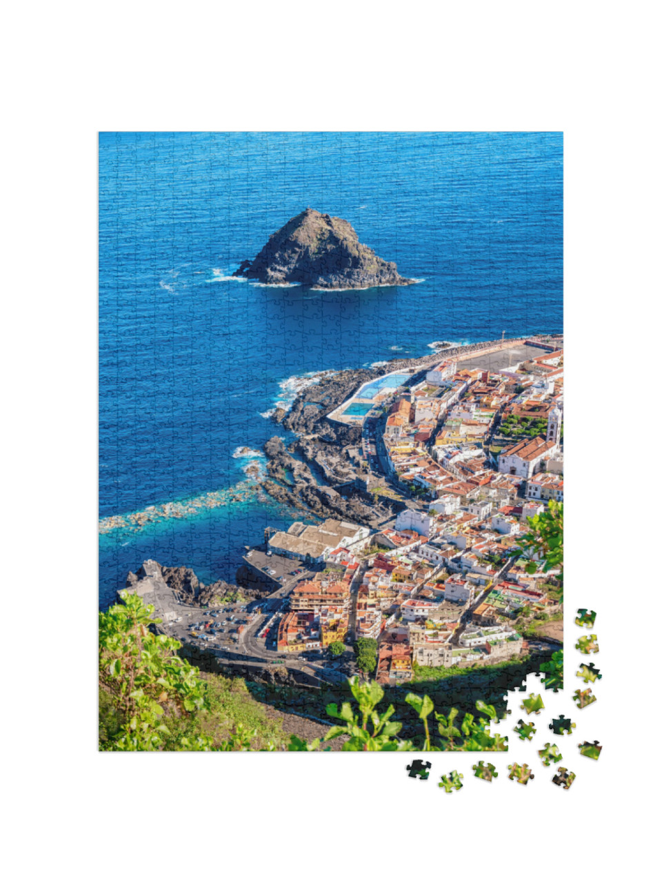 Puzzle 1000 Teile „Luftaufnahme des Dorfes Garachico am Atlantik, Teneriffa, Spanien“