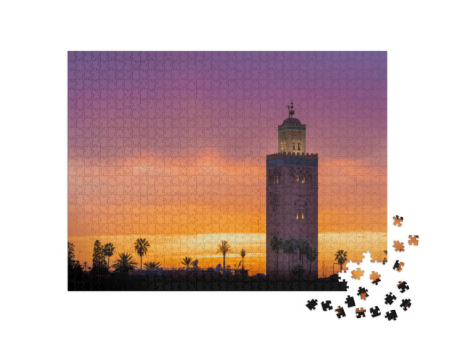 Puzzle 1000 Teile „Koutoubia-Moschee im Abendlicht, Marrakesch, Marokko“