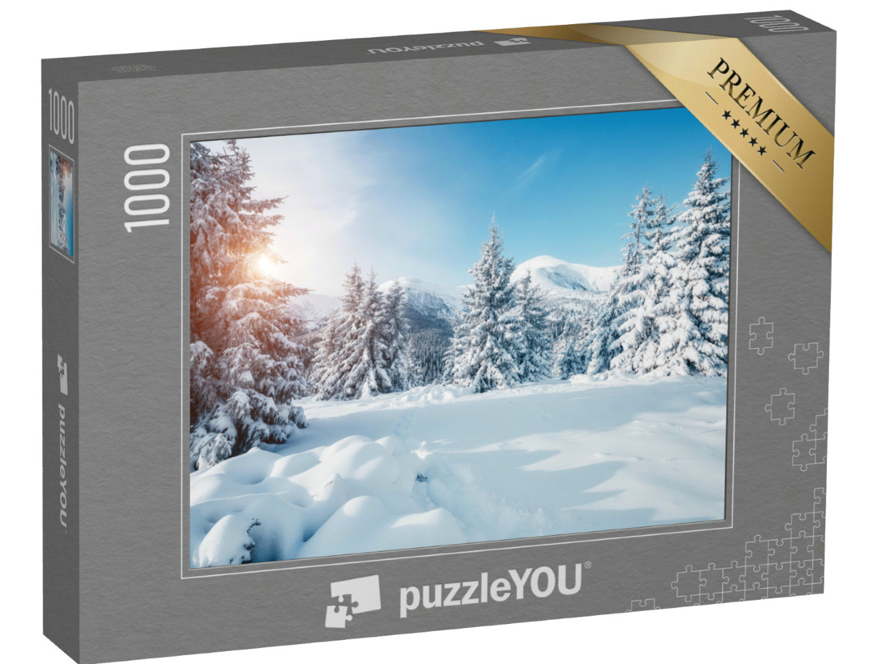 Puzzle 1000 Teile „Sonniges Winterwunderland, Karpaten, Urkaine“