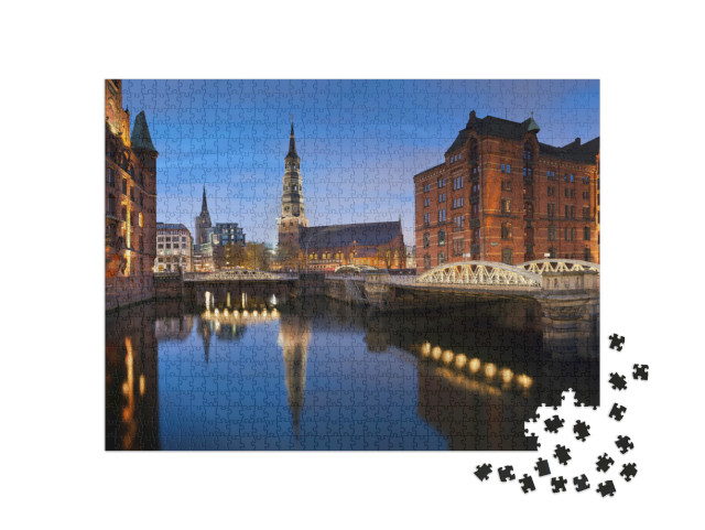 Puzzle 1000 Teile „Hamburg Speicherstadt in der blauen Stunde“