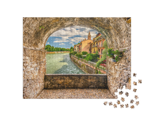 Puzzle 1000 Teile „Malerischer Felsbogen-Balkon im Zentrum von Verona, Italien“