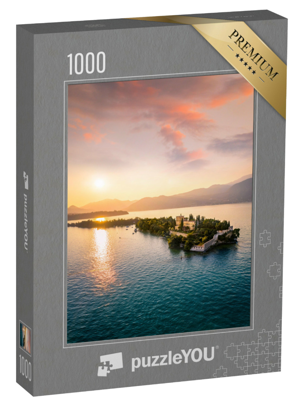 Puzzle 1000 Teile „Isola del Garda mit Villa Borghese bei Sonnenuntergang, Italien“