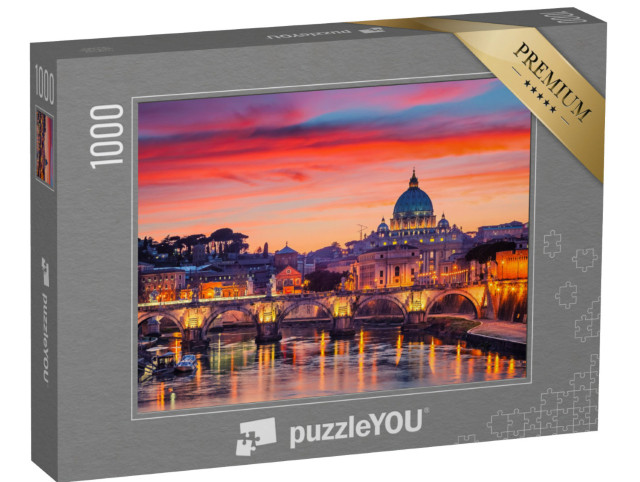 Puzzle 1000 Teile „Nachtansicht des Petersdoms und des Flusses Tiber in Rom, Italien“