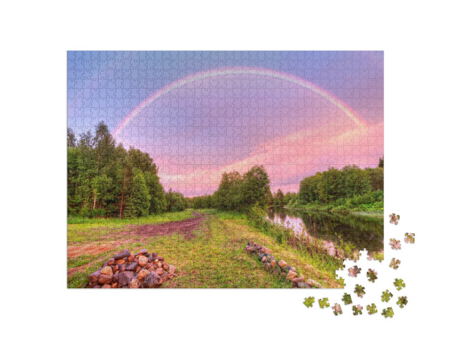 Puzzle 1000 Teile „Regenbogen über der ländlichen Archangelskij Region, Russland“