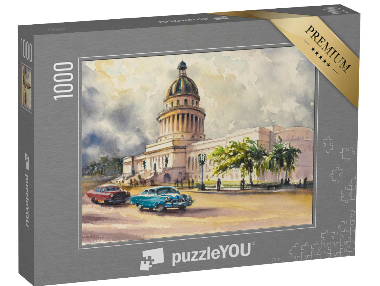 Puzzle 1000 Teile „Alte amerikanische Oldtimer vor dem Capitol, Havanna, Kuba“