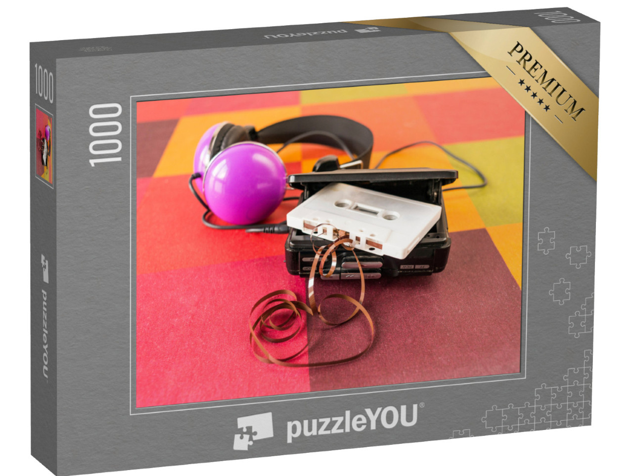 Puzzle 1000 Teile „Retro Walkman, Kopfhörer und Kassette mit herausgezogenem Band“