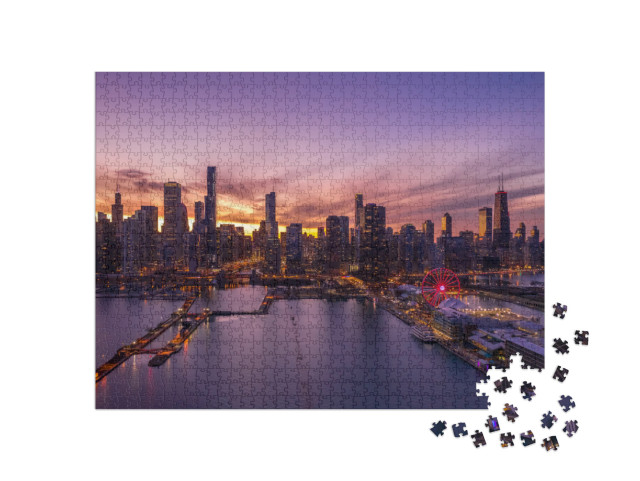 Puzzle 1000 Teile „Chicago Stadtzentrum mit Skyline, Luftaufnahme“