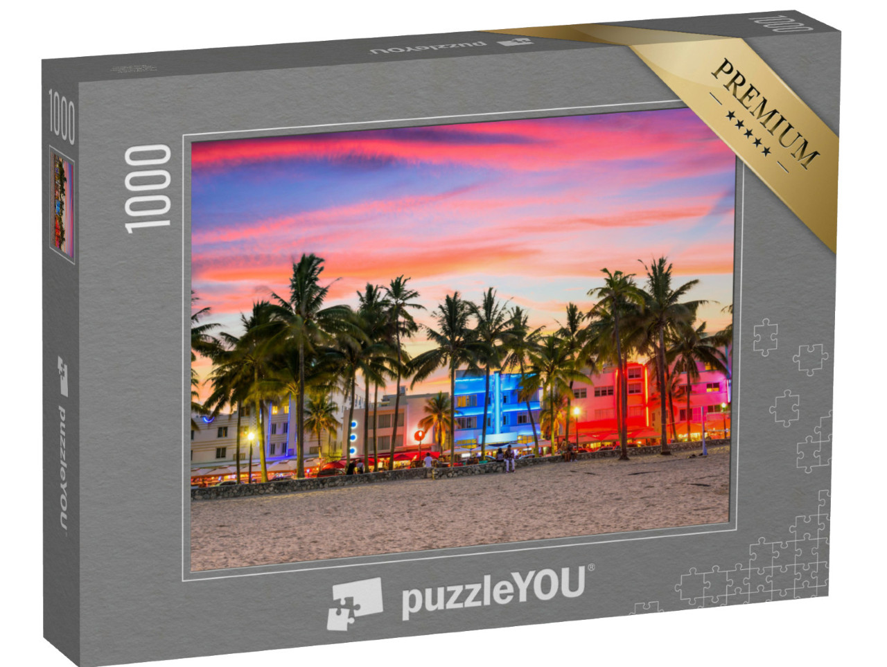 Puzzle 1000 Teile „Ocean Drive im Sonnenuntergang, Miami Beach, Florida, USA“