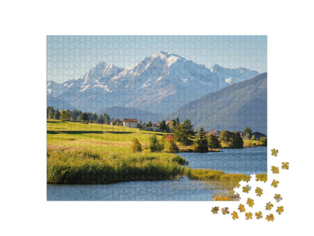 Puzzle 1000 Teile „Vorbei an der österreichisch-italienischen Grenze und dem Reschenpass“