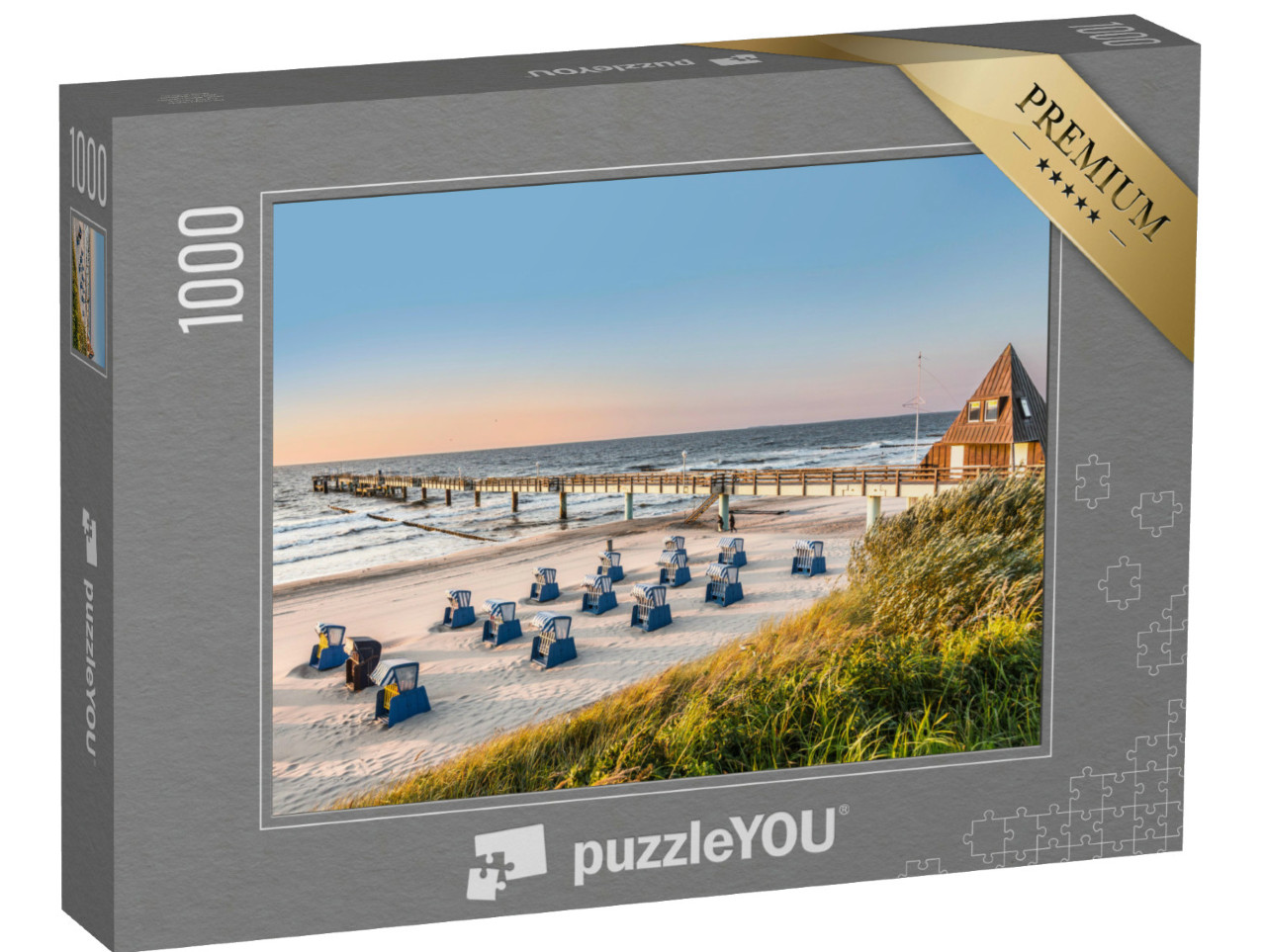 Puzzle 1000 Teile „Strandkörbe: Foto vom frühen Morgen an der Ostsee“