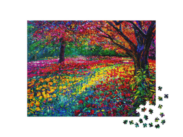 Puzzle 1000 Teile „Ölgemälde: herbstlich-bunter Blumengarten“