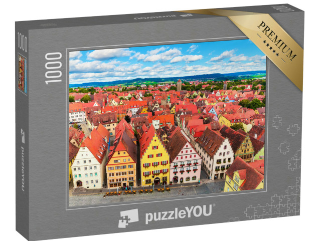 Puzzle 1000 Teile „Sommer-Luftbildpanorama der Altstadtarchitektur von Rothenburg ob der Tauber“