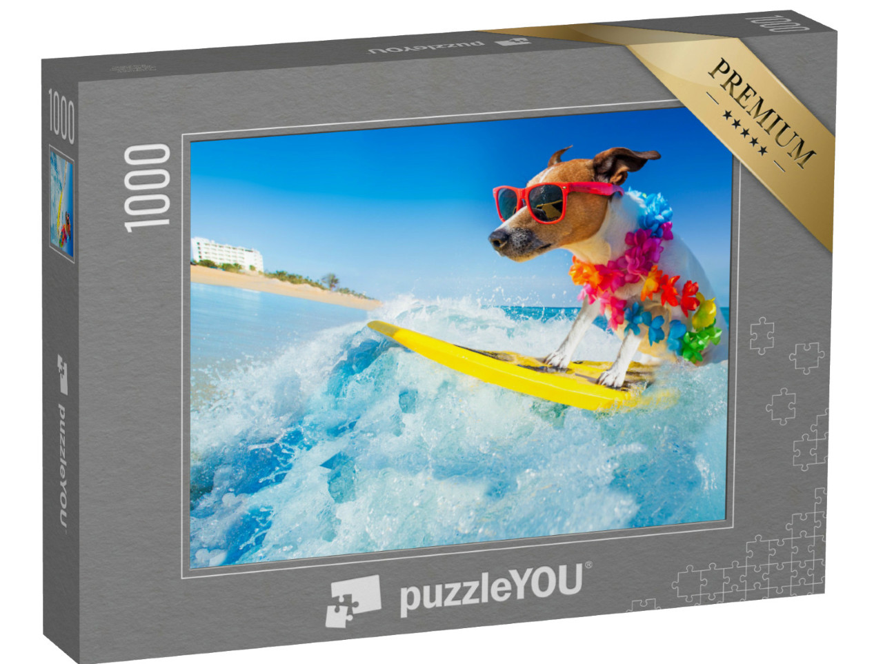 Puzzle 1000 Teile „Der König der Surfer: Jack Russell-Hund surft die perfekte Welle“