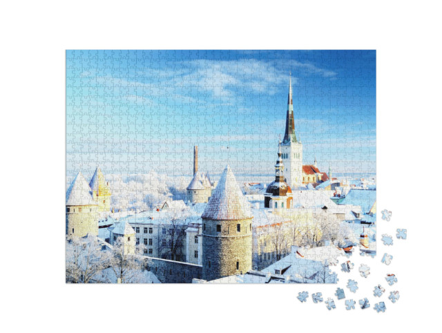 Puzzle 1000 Teile „Schöne verschneite Bäume: Winter in Tallinn, Estland“
