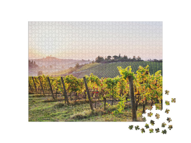 Puzzle 1000 Teile „Weinberge und Landschaft mit San Gimignano “