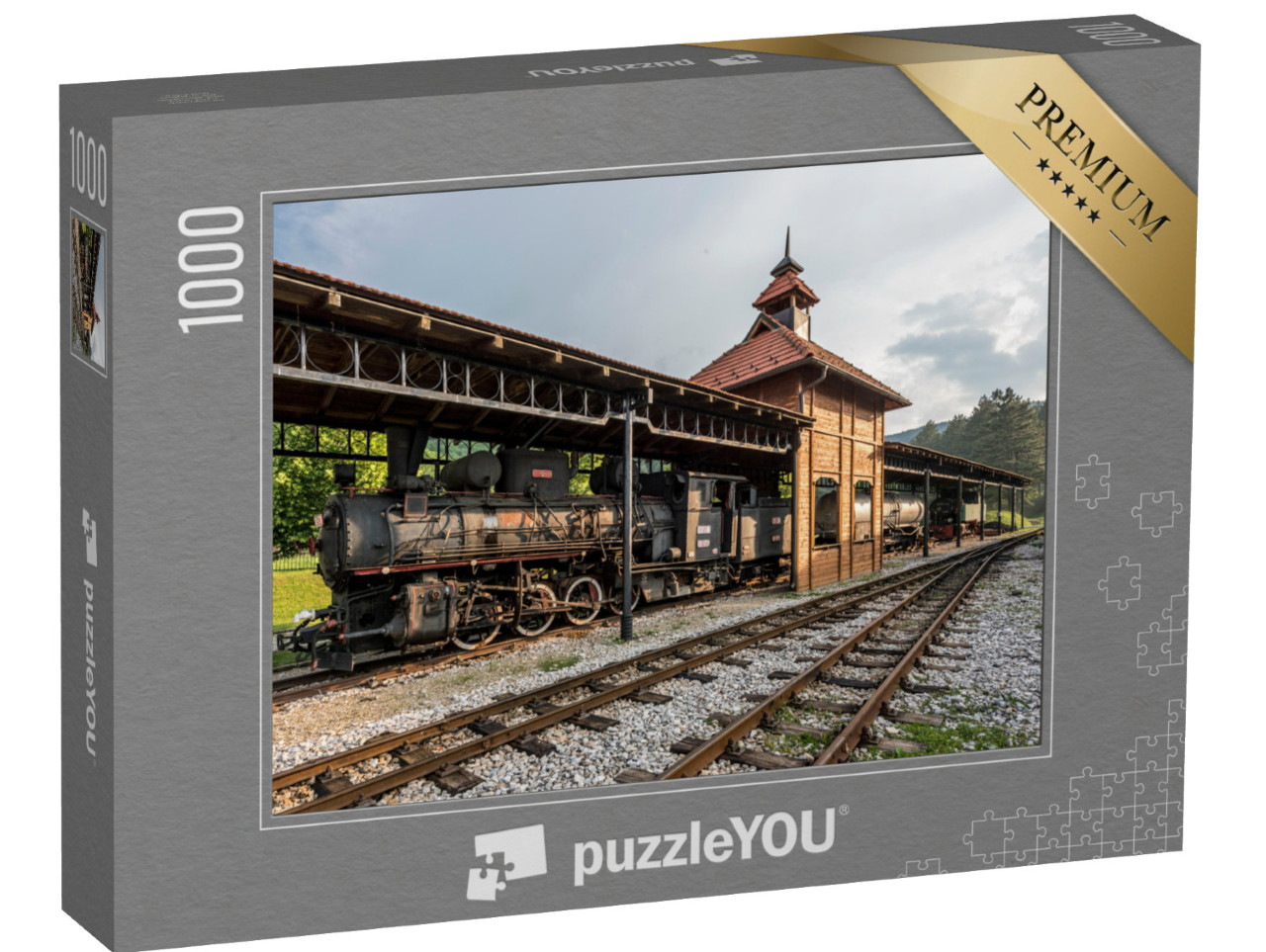 Puzzle 1000 Teile „Dampflokomotive der Schmalspurbahn Sargan Acht in Serbien“