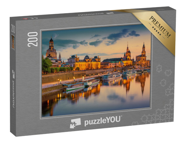 Puzzle 200 Teile „Dresden an der Elbe: Stadtbild mit Augustbrücke, Sachsen, Deutschland“