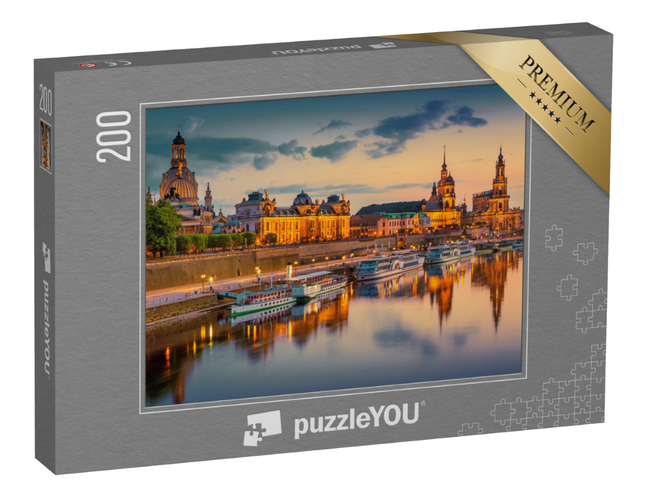 Puzzle 200 Teile „Dresden an der Elbe: Stadtbild mit Augustbrücke, Sachsen, Deutschland“