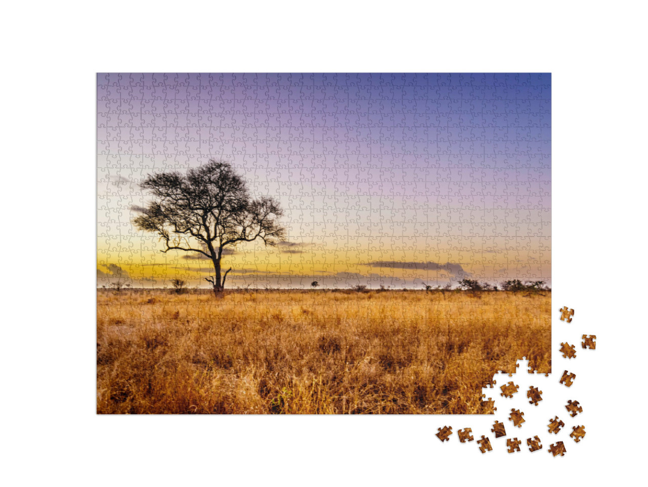 Puzzle 1000 Teile „Sonnenaufgang über der Savanne im zentralen Kruger National Park, Südafrika“