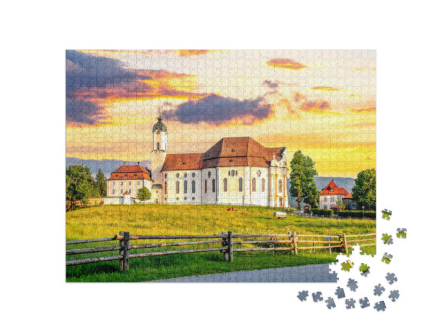 Puzzle 1000 Teile „Wieskirche in Steingaden, Bayern, Deutschland“