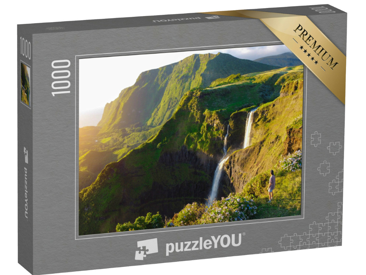 Puzzle 1000 Teile „Paradiesischer Blick über die Insel Flores, Azoren, Portugal“