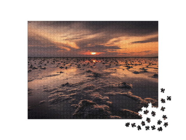 Puzzle 1000 Teile „Wunderschöner Sonnenuntergang über dem Wattenmeer, Büsum, Deutschland“