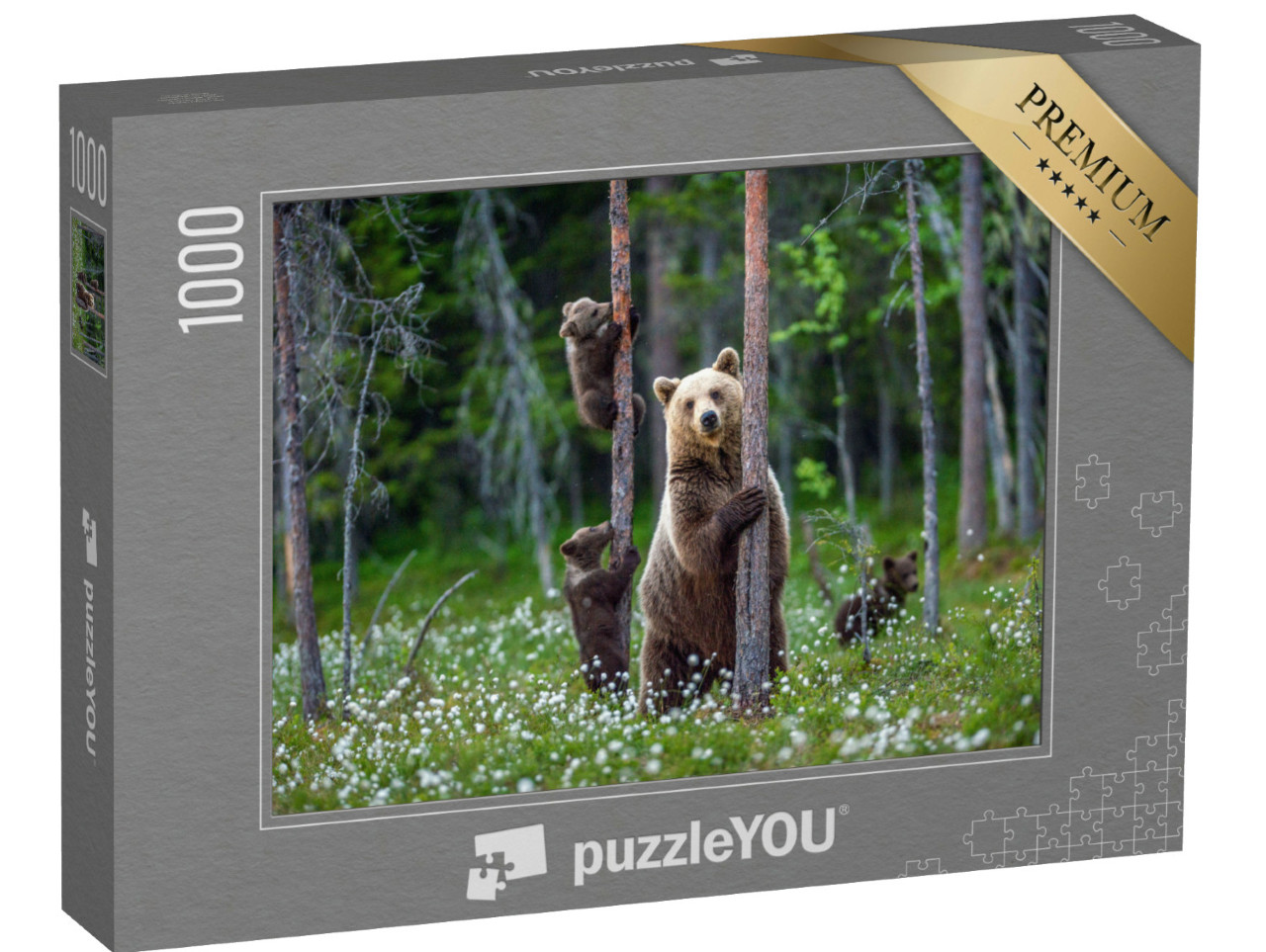 Puzzle 1000 Teile „Bärin und Bärenjunge im Sommerwald“