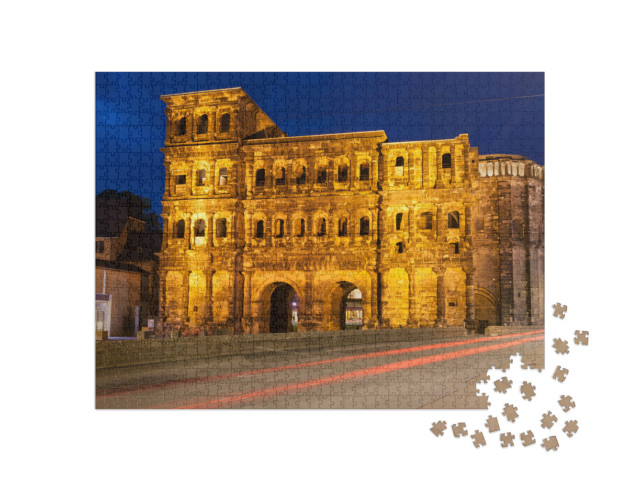 Puzzle 1000 Teile „Römisches Tor in Trier bei Nacht, Rheinland Pfalz“