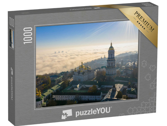 Puzzle 1000 Teile „Luftaufnahme des Denkmals Mutterland im Nebel, Sonnenaufgang in Kiew, Ukraine“