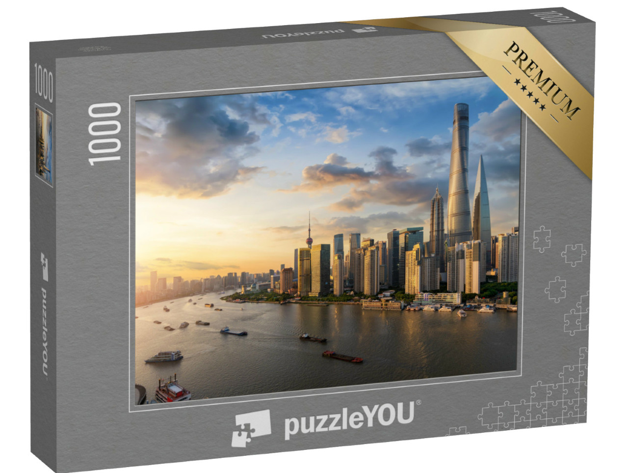 Puzzle 1000 Teile „Blick über den Huangpu-Fluss auf die Skyline von Shanghai“