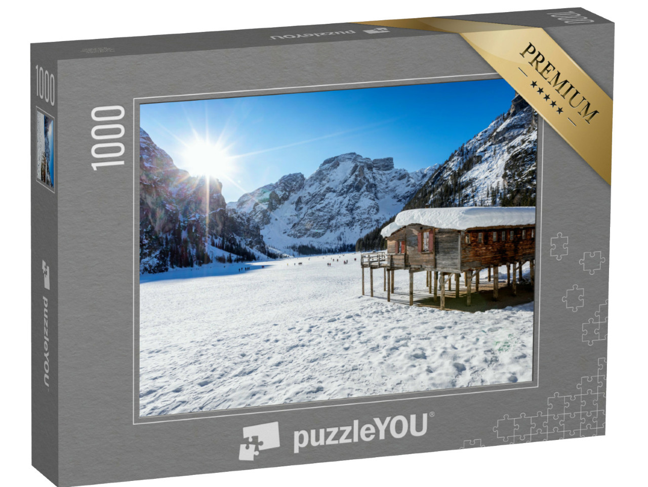 Puzzle 1000 Teile „Pragser Wildsee an einem kalten Wintermorgen mit Schnee, Italien“