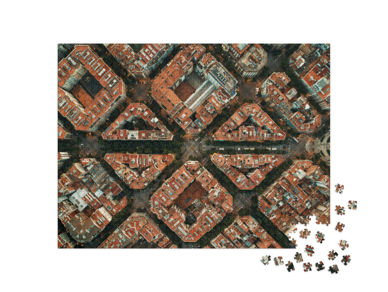 Puzzle 1000 Teile „Barcelona Straße Luftaufnahme mit schönen Mustern in Spanien“