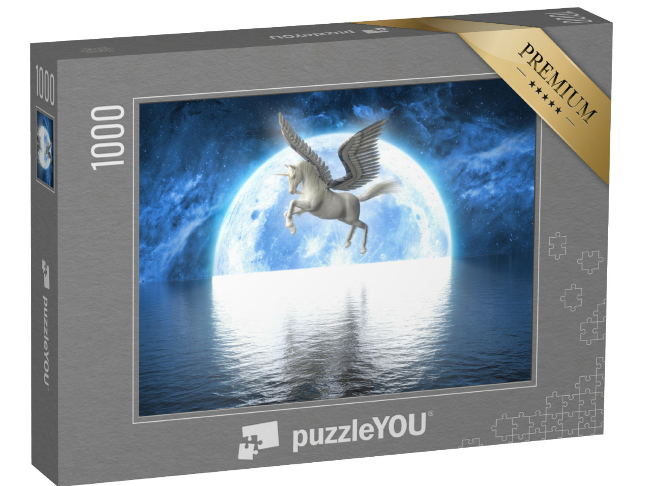 Puzzle 1000 Teile „Einhorn mit Flügeln vor dem Vollmond “