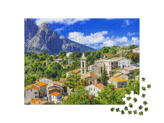 Puzzle 1000 Teile „Evisa: malerisches Bergdorf auf Korsika, Frankreich“