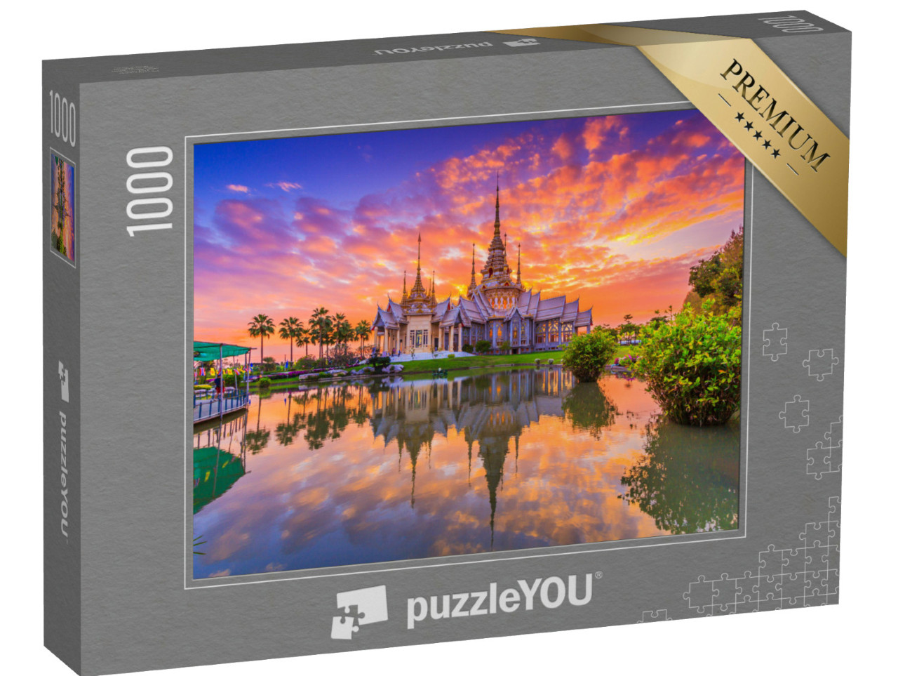 Puzzle 1000 Teile „Sonnenuntergang über dem Tempel Wat Thai, Thailand“