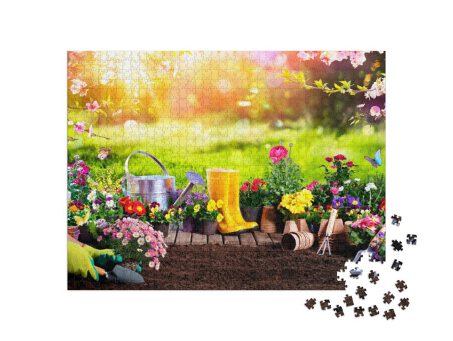 Puzzle 1000 Teile „Frühjahrsgärtnern im sonnigen Garten“