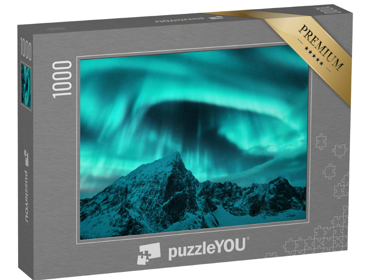 Puzzle 1000 Teile „Polarlicht über den Berggipfeln der Lofoten, Norwegen“