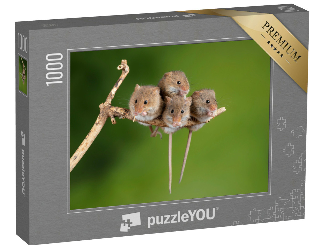 Puzzle 1000 Teile „Vier süße Mäuse auf einem winzigen Ast“