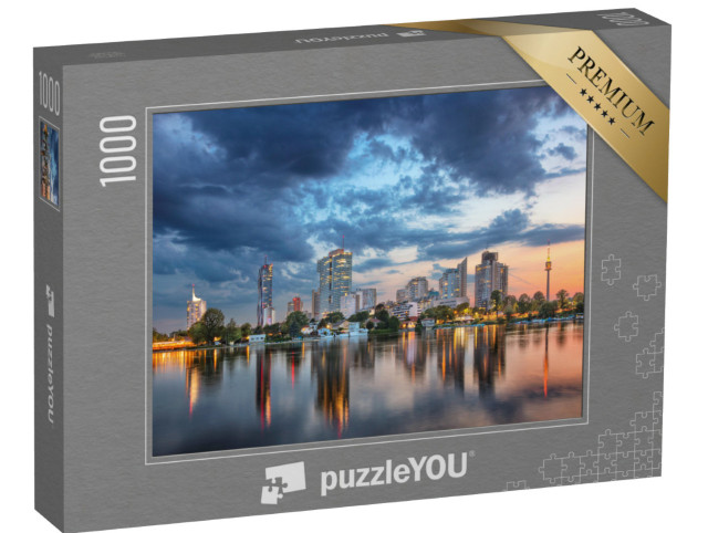 Puzzle 1000 Teile „Wien, Österreich. Panorama-Stadtbildaufnahme der österreichischen Hauptstadt Wien bei Sonnenuntergang“
