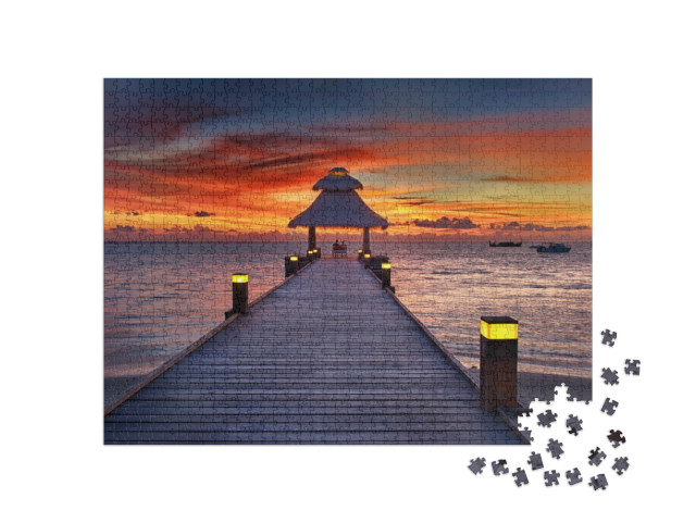Puzzle 1000 Teile „Glühender Sonnenuntergang über dem Indischen Ozean, Malediven“