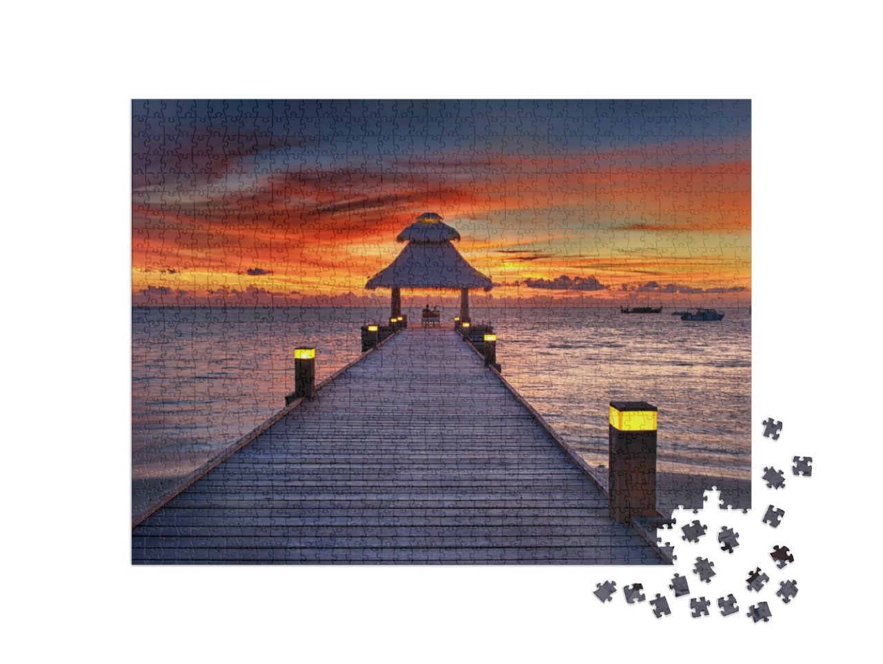 Puzzle 1000 Teile „Glühender Sonnenuntergang über dem Indischen Ozean, Malediven“