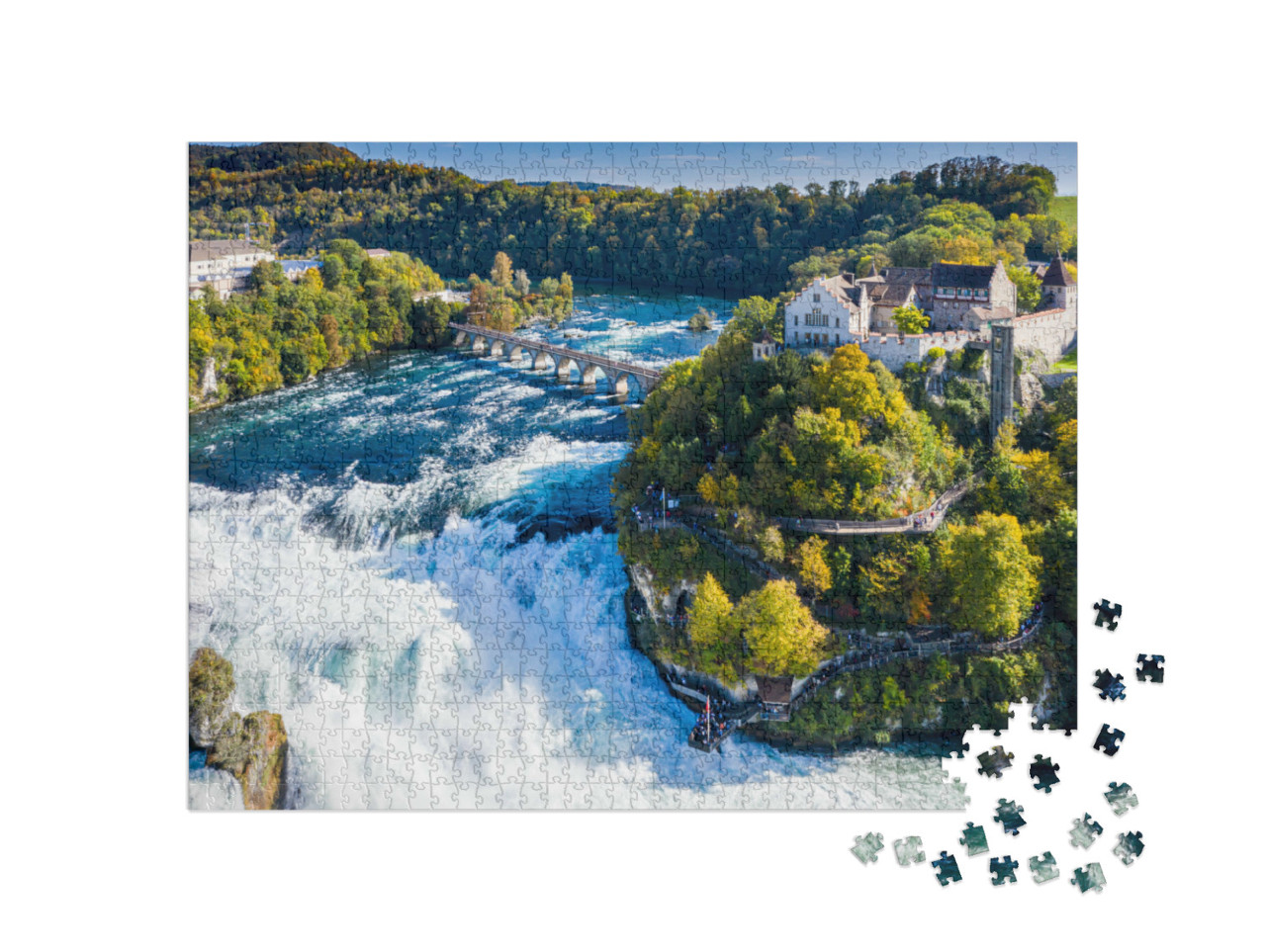 Puzzle 1000 Teile „Felsenschloss Laufen am Rheinfall in der Schweiz“