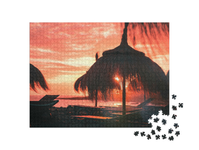Puzzle 1000 Teile „Glühender Sonnenuntergang am Strand“