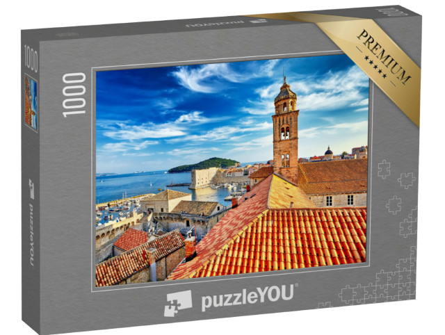 Puzzle 1000 Teile „Blick über Dächer: Altstadt von Dubrovnik bei Sonnenuntergang, Kroatien“