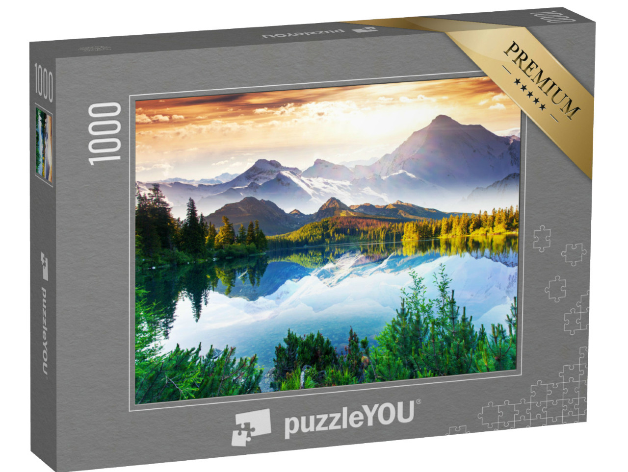 Puzzle 1000 Teile „Sonniger Tag an einem Bergsee“