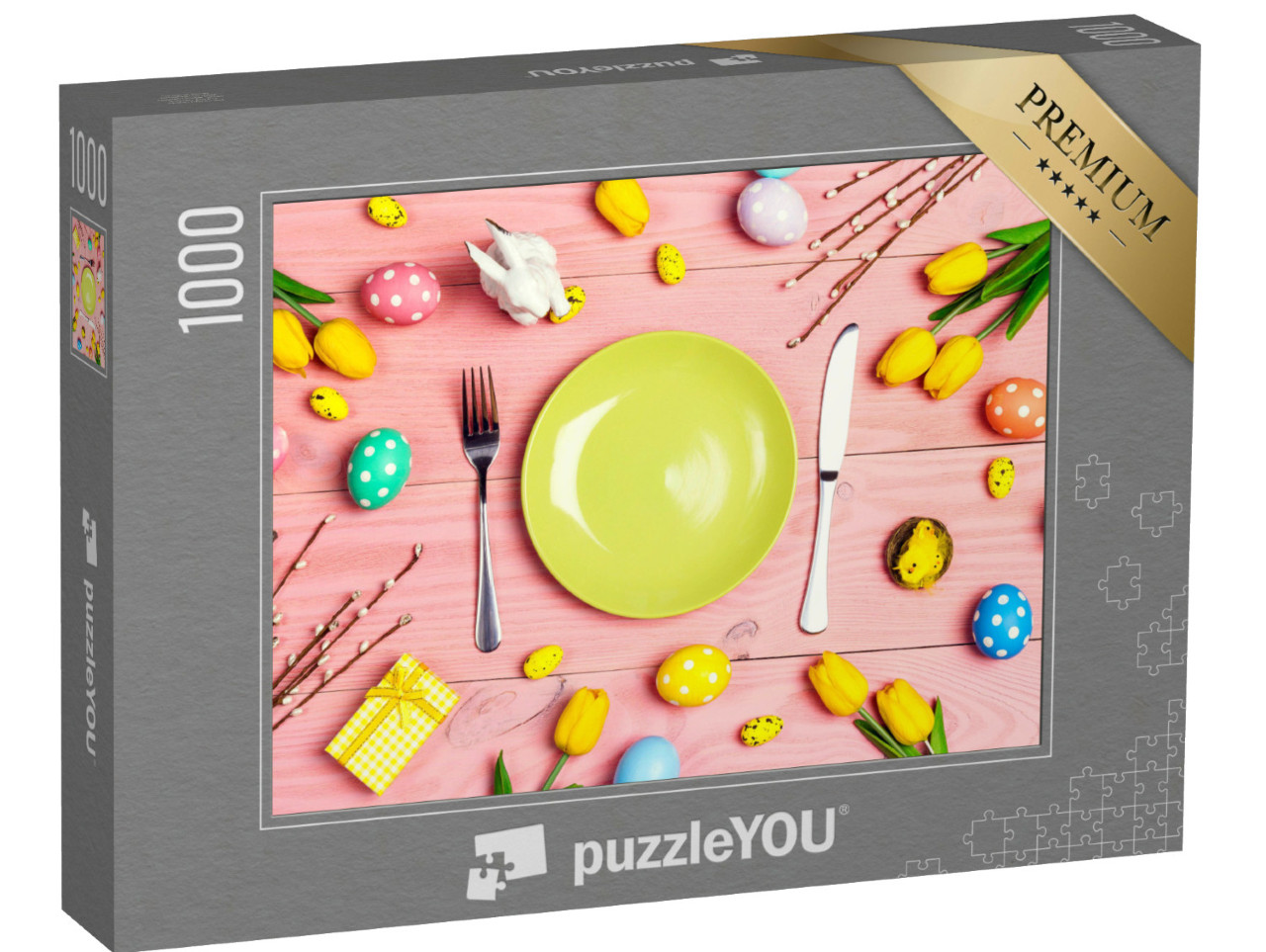 Puzzle 1000 Teile „Gedeckter Tisch mit Besteck und Osterdekoration“