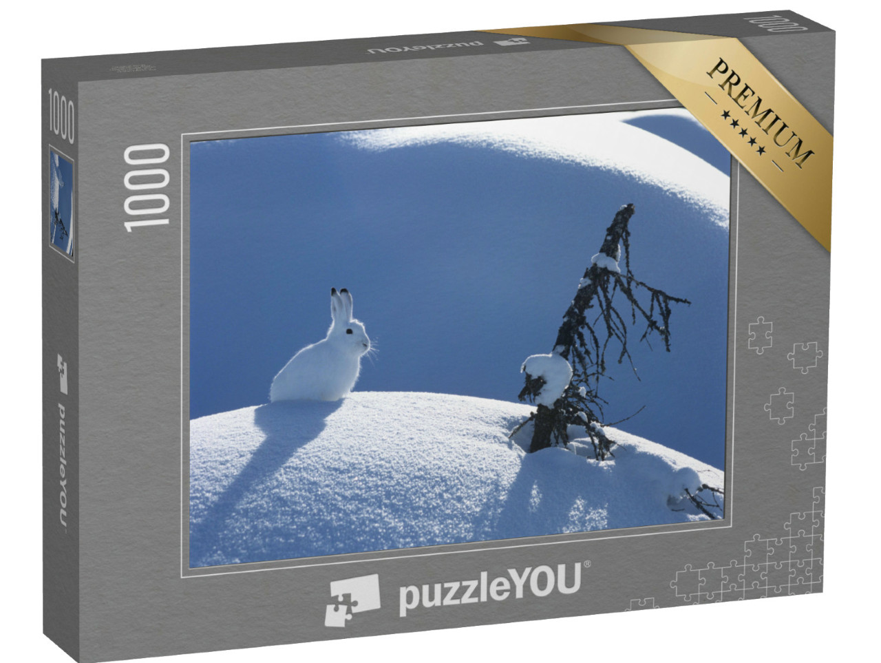 Puzzle 1000 Teile „Flauschiger Polarhase an einem sonnigen Tag im Winter“